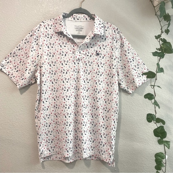 straight down Other - Straight Down Cowboy Men's White Patterned Shirt, Short Sleeve Shirt,Size Medium